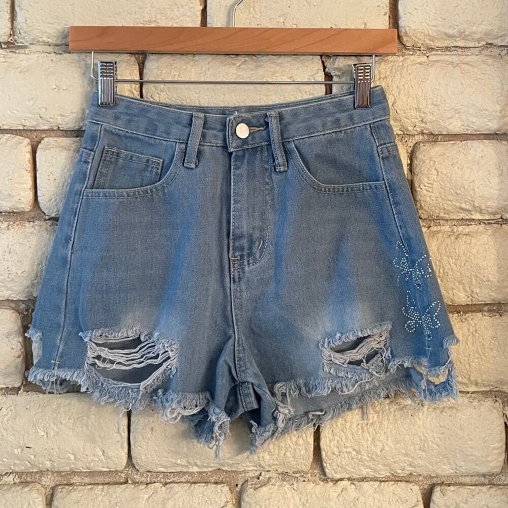 Jessica Jeans Distressed Blue Denim Shorts Size XS‎